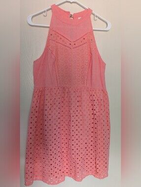 Xhilaration Coral High Neck Eyelet Mini Dress Large
